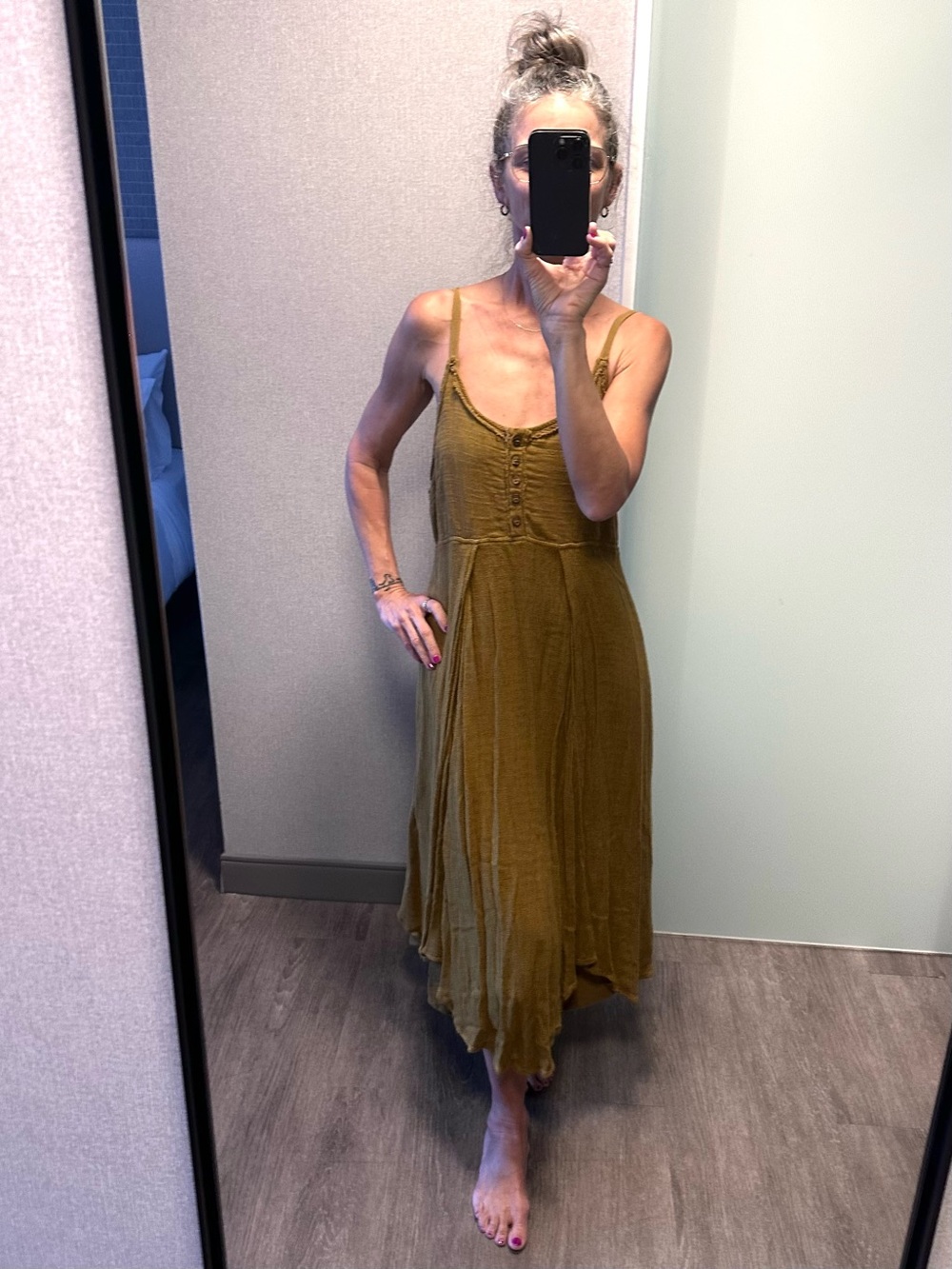 Free People mossy green multilayered sleeveless midi dress S